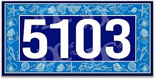Coastal Address Plaque with Sea Life Designs, Blue Outdoor House Address Tile