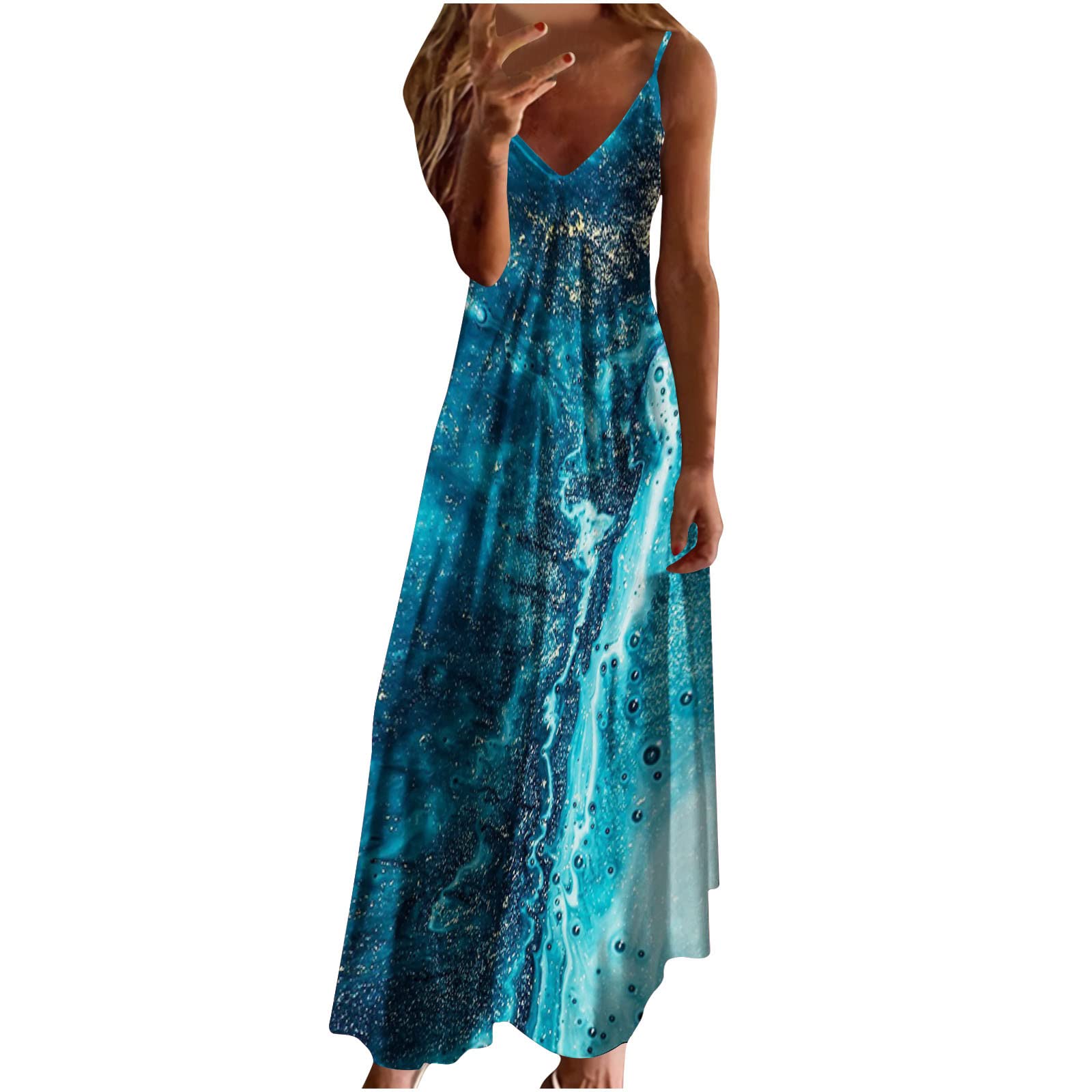 Women Dresses for Special Occasions Sale Ladies Maxi Dresses Summer Casual V-Neck Sleeveless Vacation Beach Long Dress Clearance Elegant Party Cocktail Dress Wedding Guest Dresses UK Size