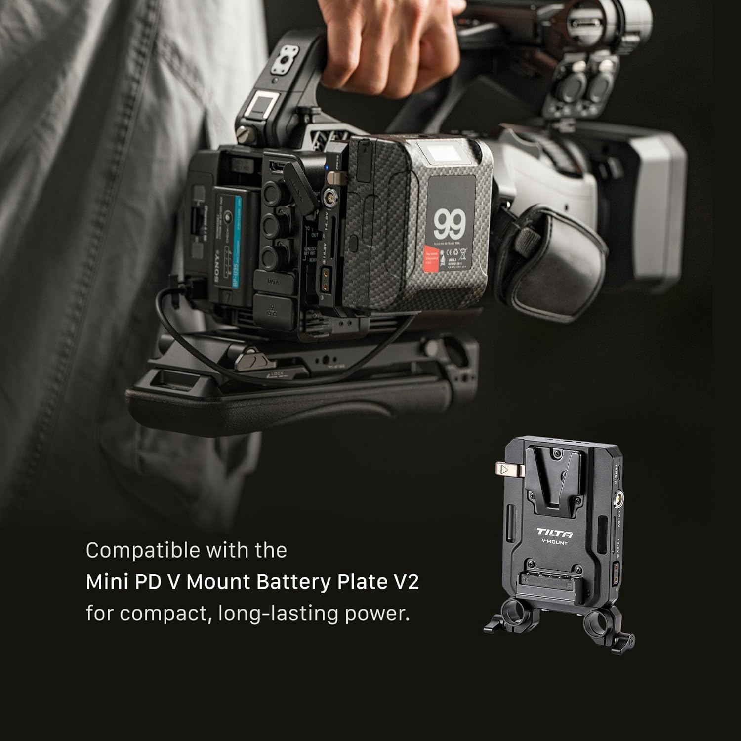 Tilta Extendable Shoulder Pad Baseplate for Camcorders | Compatible with Canon XF605, Sony Z380/Z280/Z200 | Quick Shoulder-to-Handheld Transitions | Front 1/4”-20 & 3/8”-16 Mounts | Black