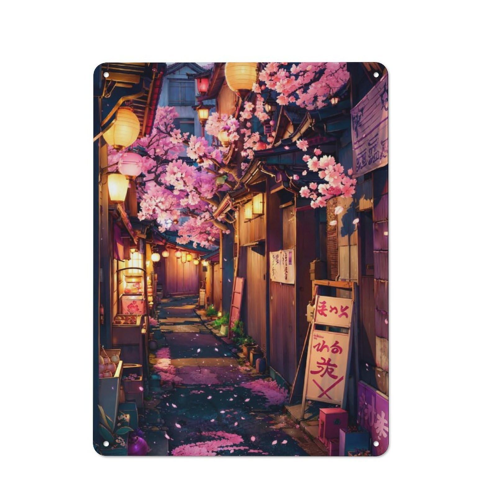 Junmoney Cherry Blossom Back Alley Printed Metal Sign 40X30cm For Man Cave Or Games Room, Suited To Man Cave Decor Fans