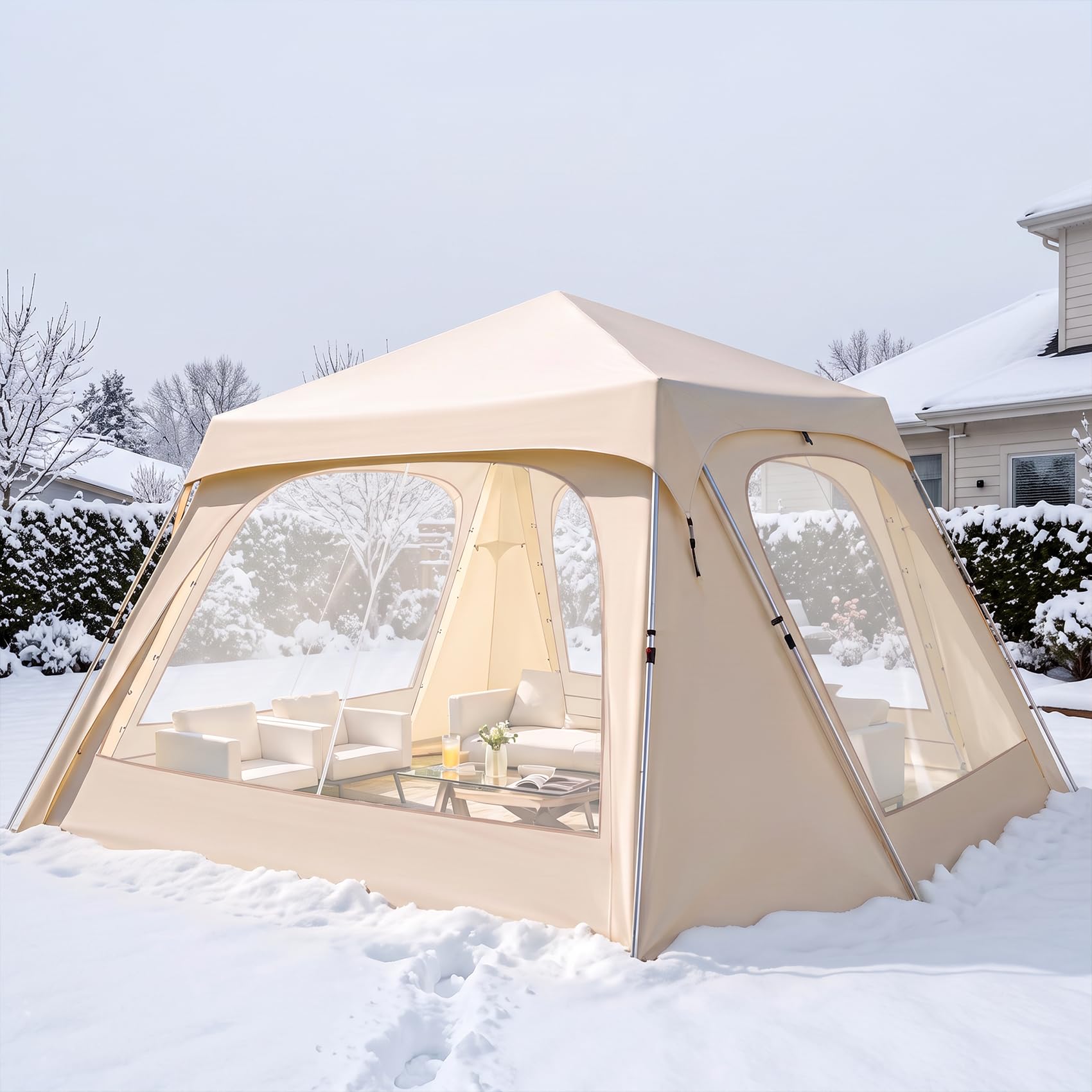 Alvantor® 12' x 12' Pop Up Gazebo with 4 Clear PVC Door Curtains, Instant Clear Bubble Tent Outdoor Canopy, UPF 50+ Waterproof Portable Pergola for Patio, Backyard, Camping, Beach Garden