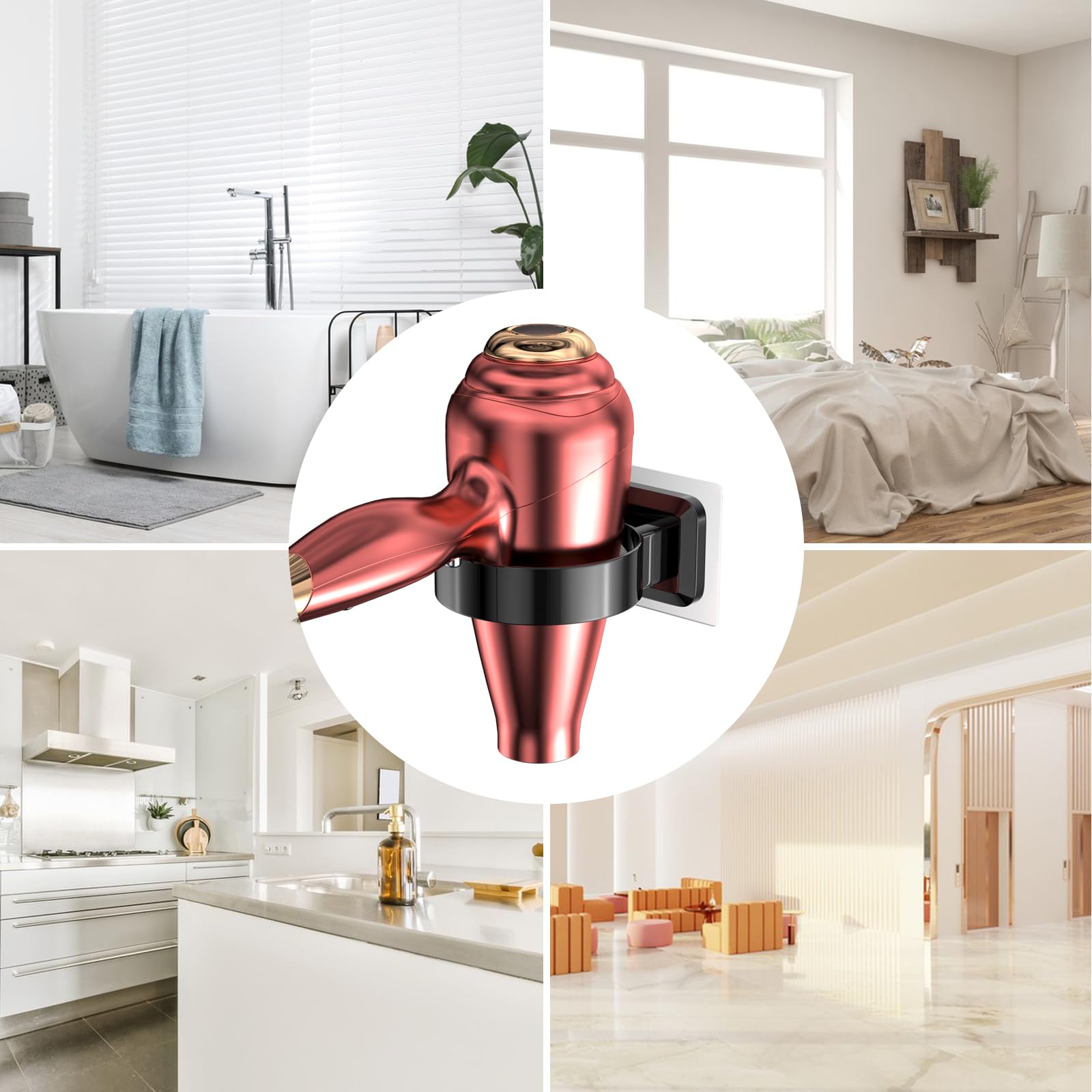 Soporte Secador de Pelo Autoadhesivo, Colgador de Pared Sin Taladro para Baño, Hoteles, Barbershop (Negro)