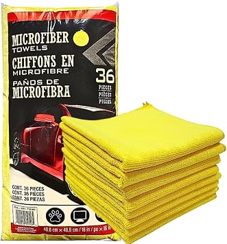 Ultra-Plush Microfiber Cleaning Towels, 16 x 16 Inch, Lint-Free, Scratch-Free, Reusable Multi-Purpose Cleaning Cloths, Yellow, 36-Pack