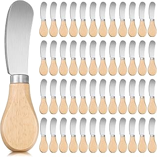 48 Pcs Cheese Spreader Knives with Wooden Handle, Stainless Steel Butter Knife Spreader for Charcuterie Board, Sandwich, Appetizers, Cocktail Spreading