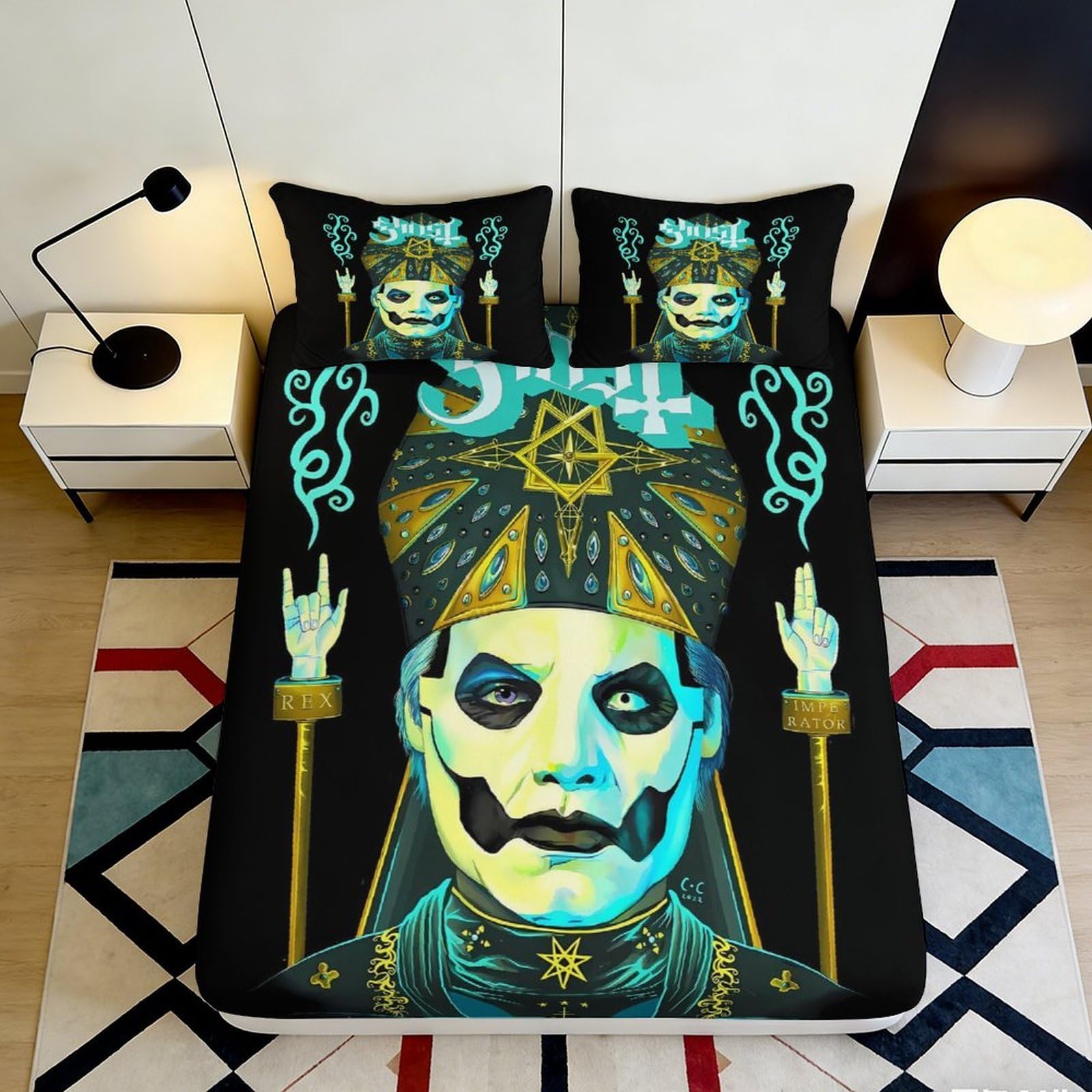 Pnayamiorkfel Style-4 3D Printed Occult Priest Fitted Sheet Microfiber Artistic Gothic Skull Bed Cover Bedroom Dorm Decor Mattress Protection 90X200x25cm