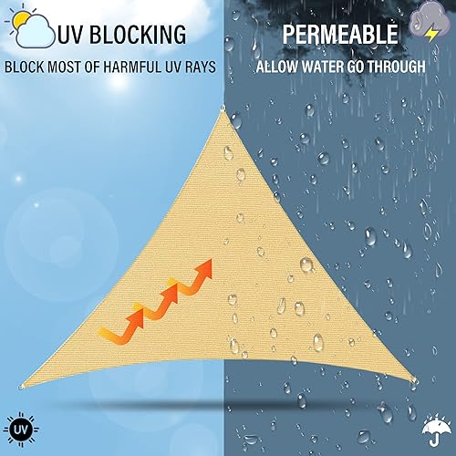 Miniatura 3 de SUNNY MOOD Toldo triangular de 16 x 16 x 16 pies, color beige, para patio, para exteriores, bloque UV, tamaño aceptado