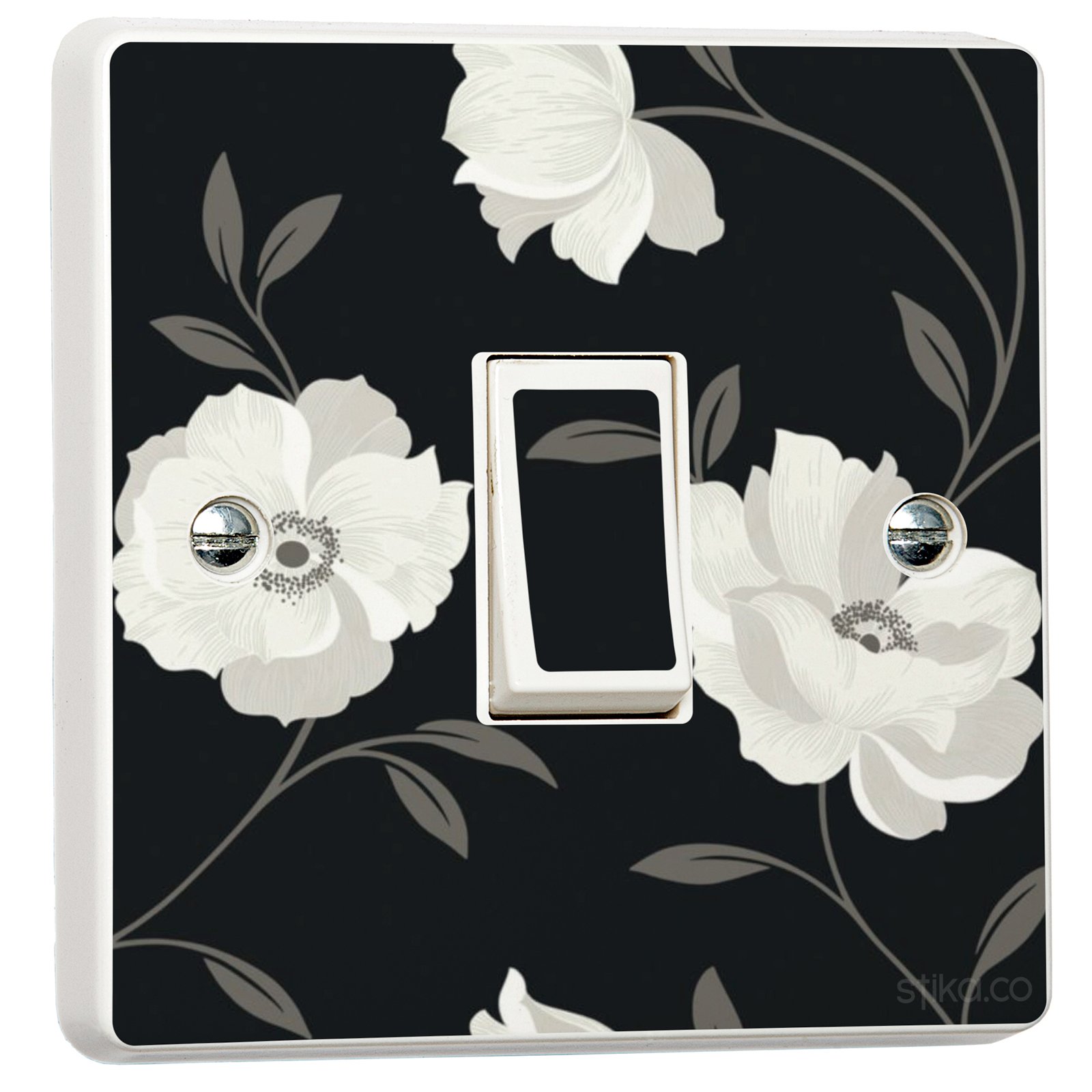 stika.co Pack of 2 Black Floral Wallpaper Pattern Light Switch Stickers, Self-Adhesive Vinyl Light Switch Cover, Home Decor, Single Switch with Cut-Out, Peel and Stick