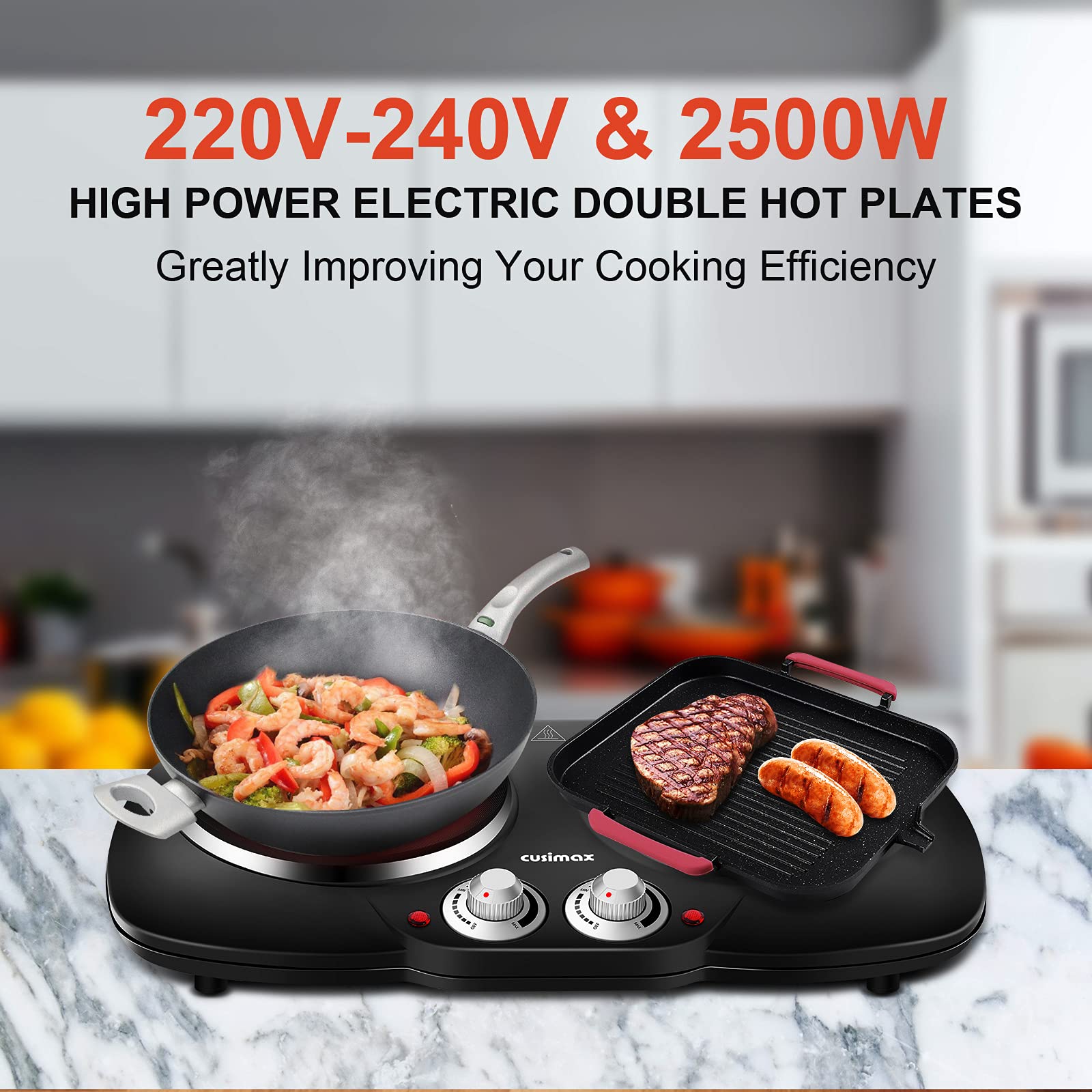 Buy Cusimax Double Hot Plate Portable Electric Hob 2500W, Cooktop Table