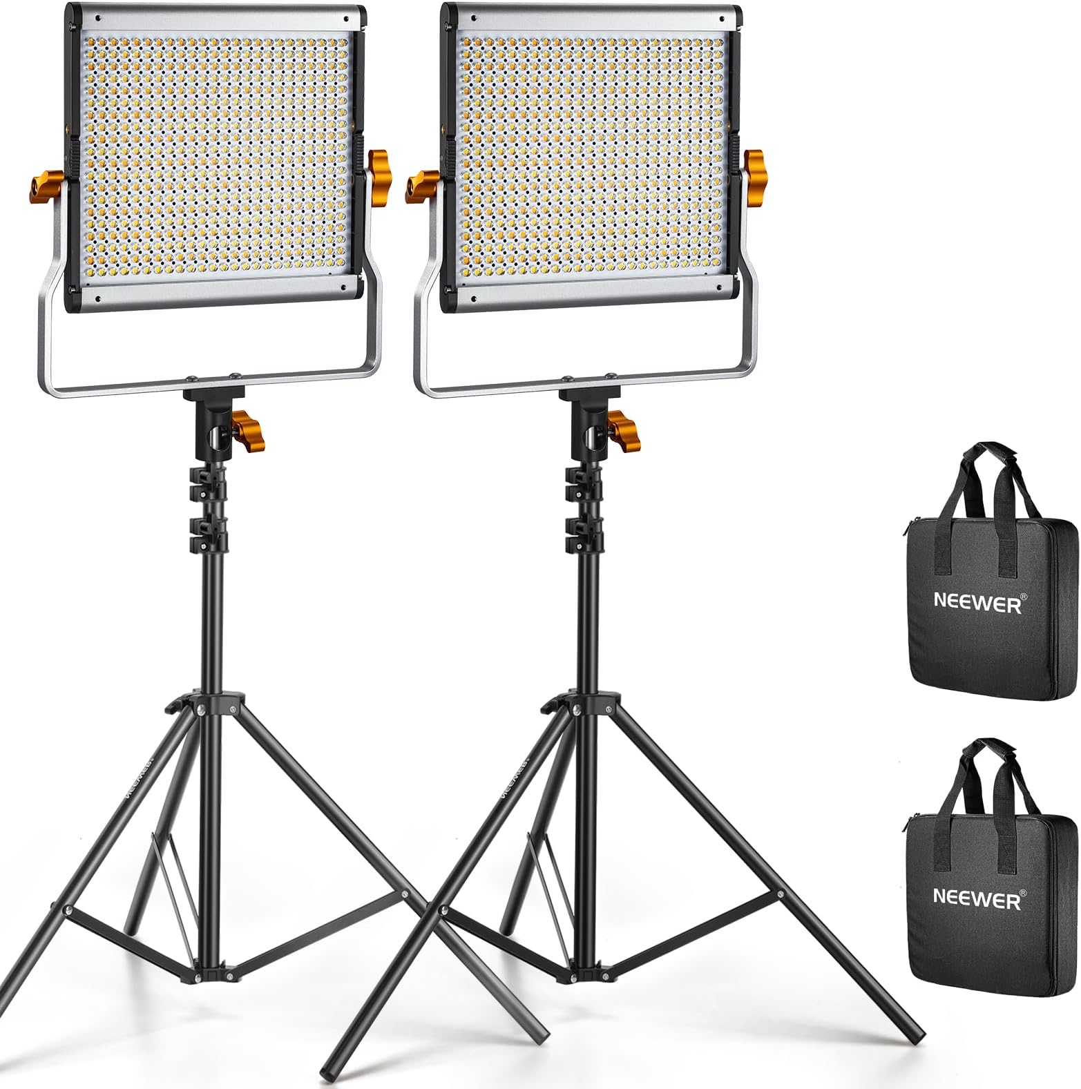 Neewer 2 Packs Dimmable Bi-Color 480 LED Video Light and Stand Lighting Kit I...