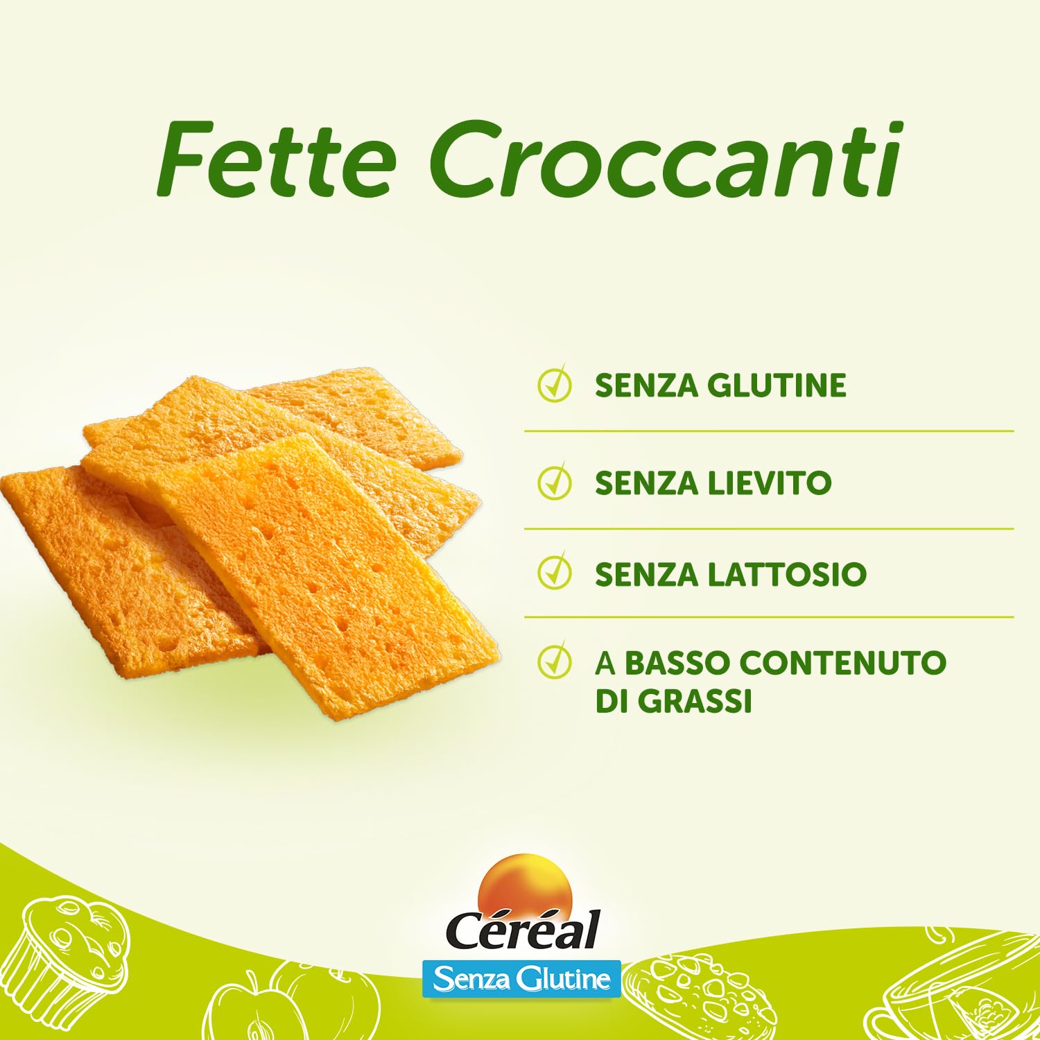 Céréal Fette Croccanti, Fette con Farina di Mais, Farina di Riso, Senza Glutine, Senza Lattosio, 125 gr, Formato 12 Confezioni