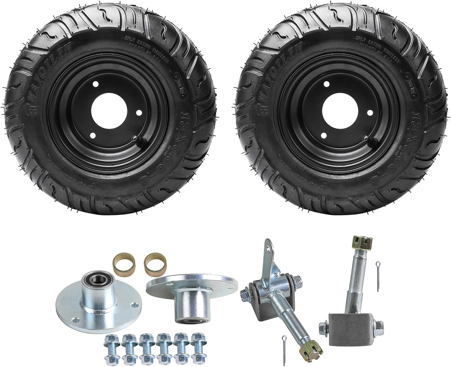 2PCS 13x5.00-6 Wheel Tires Rim and Left Right Steering Spindle Knuckle + Wheel Hub 3 Stud for Go Kart Quad Trike Golf Carts 4 Wheelers ATV Quad