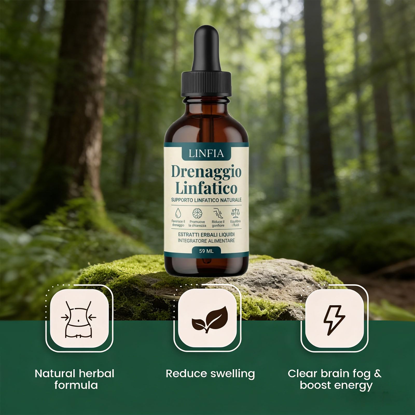 DITU Iinfia Drenaggio Iinfatico Gocce, Formula Erboristica Naturale, Adatte per Donne e Uomini 59ML (1 bottiglia)