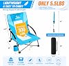 Silla de playa plegable para adultos con sombrilla UPF 50+, silla baja ligera con respaldo de malla, silla de campamento portátil con bolsa de transporte para exteriores, playa, césped, campamento, capacidad 300 lbs (Azul) 3