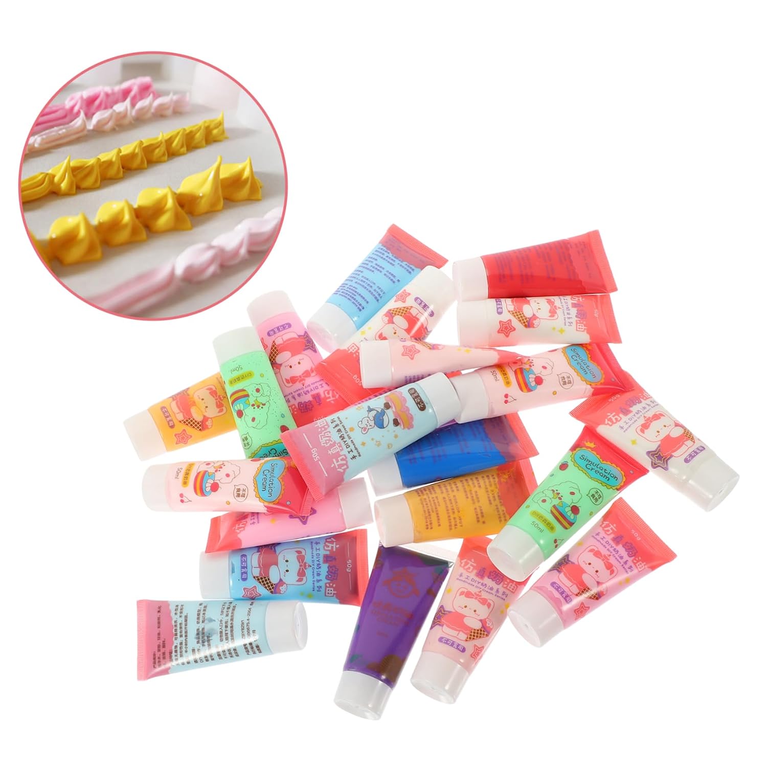 Veemoon 22 Pcs Kawaii Simulation Cream Glue for DIY Phone Case Decorations Bottles with Dual Nozzles Safe Durable Crafting Material Random Color