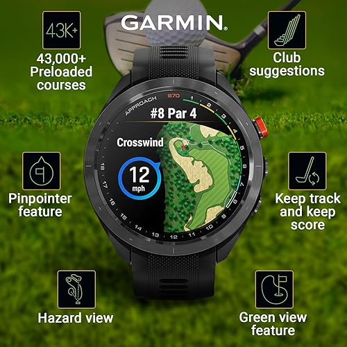 Miniatura 3 de Garmin Approach S12 Premium GPS Reloj de golf, negro y Wearable4U todo en uno paquete de herramientas de golf