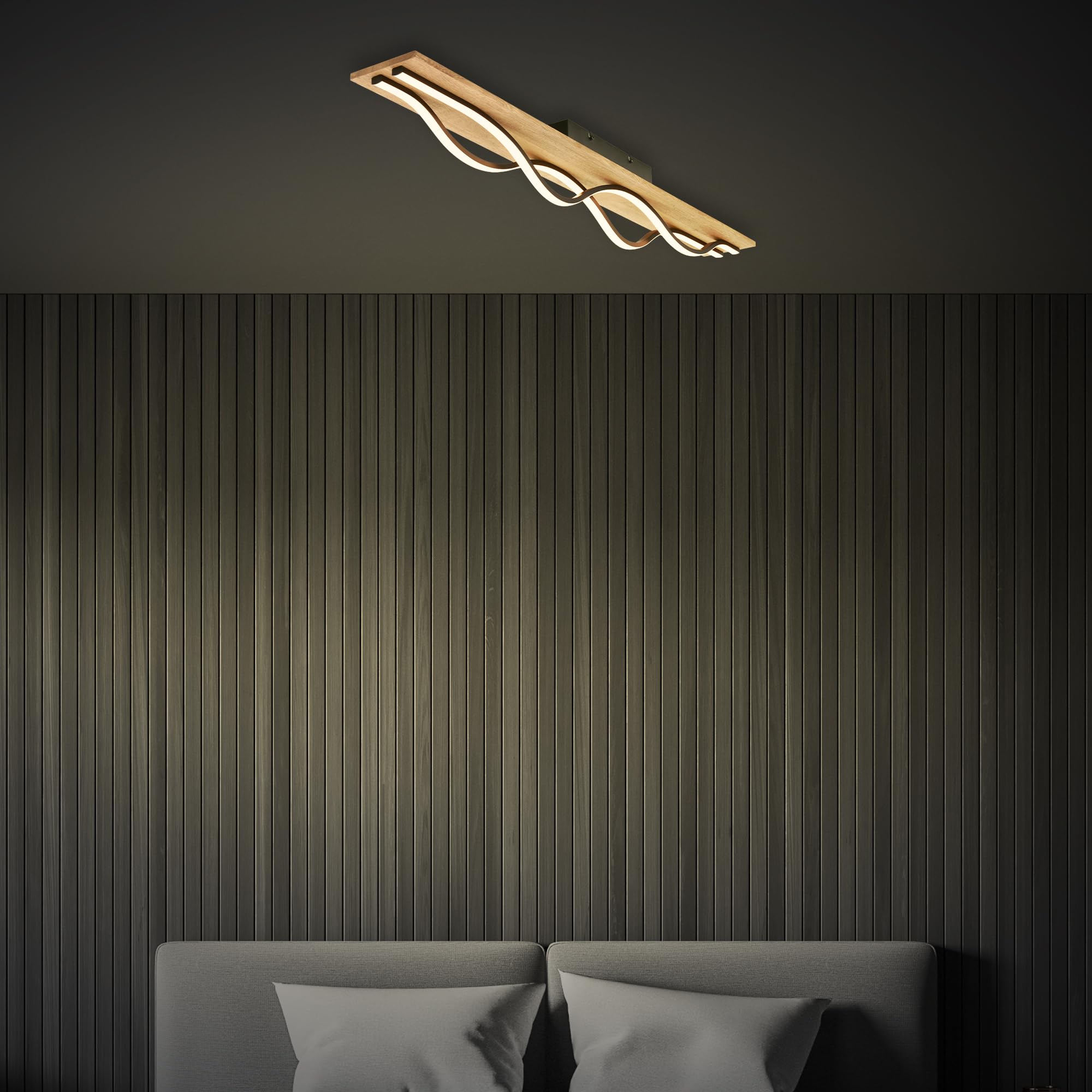 BRILONER - LED Deckenlampe Vintage mit Wellenform, warmweißes Licht, Holzbasis, LED Deckenleuchte, Lampe, Wohnzimmerlampe, Schlafzimmerlampe, Küchenlampe, Deckenbeleuchtung, 98 cm, Schwarz-Holz