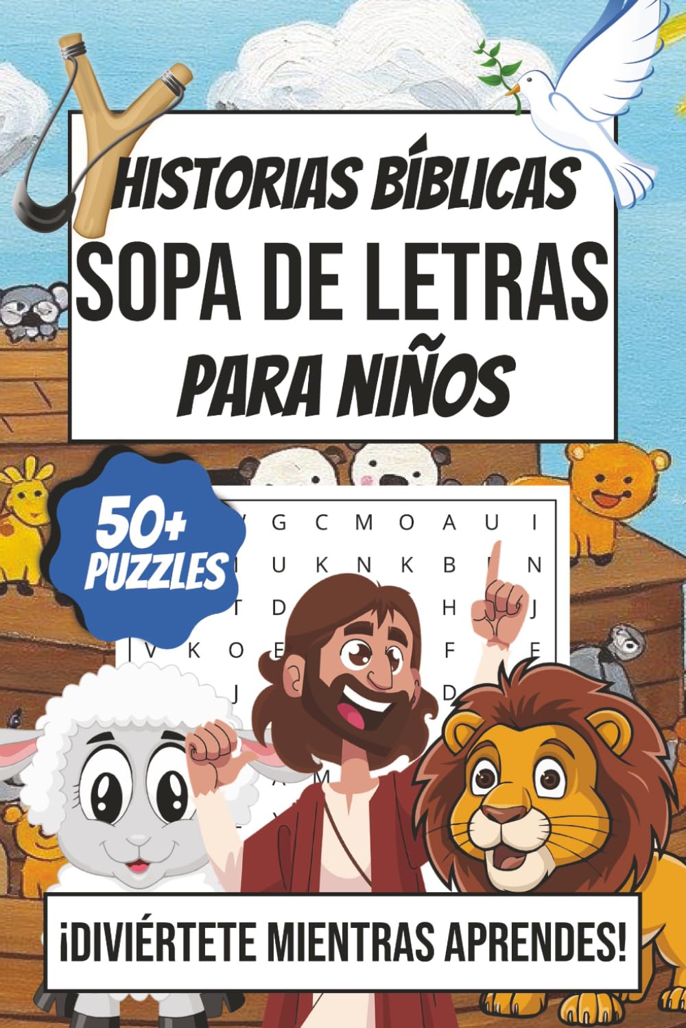 Libro de sopas de letras con historias bíblicas para niños: sopas de letras con letra fácil de leer sobre historias de la Biblia, Jesús y más