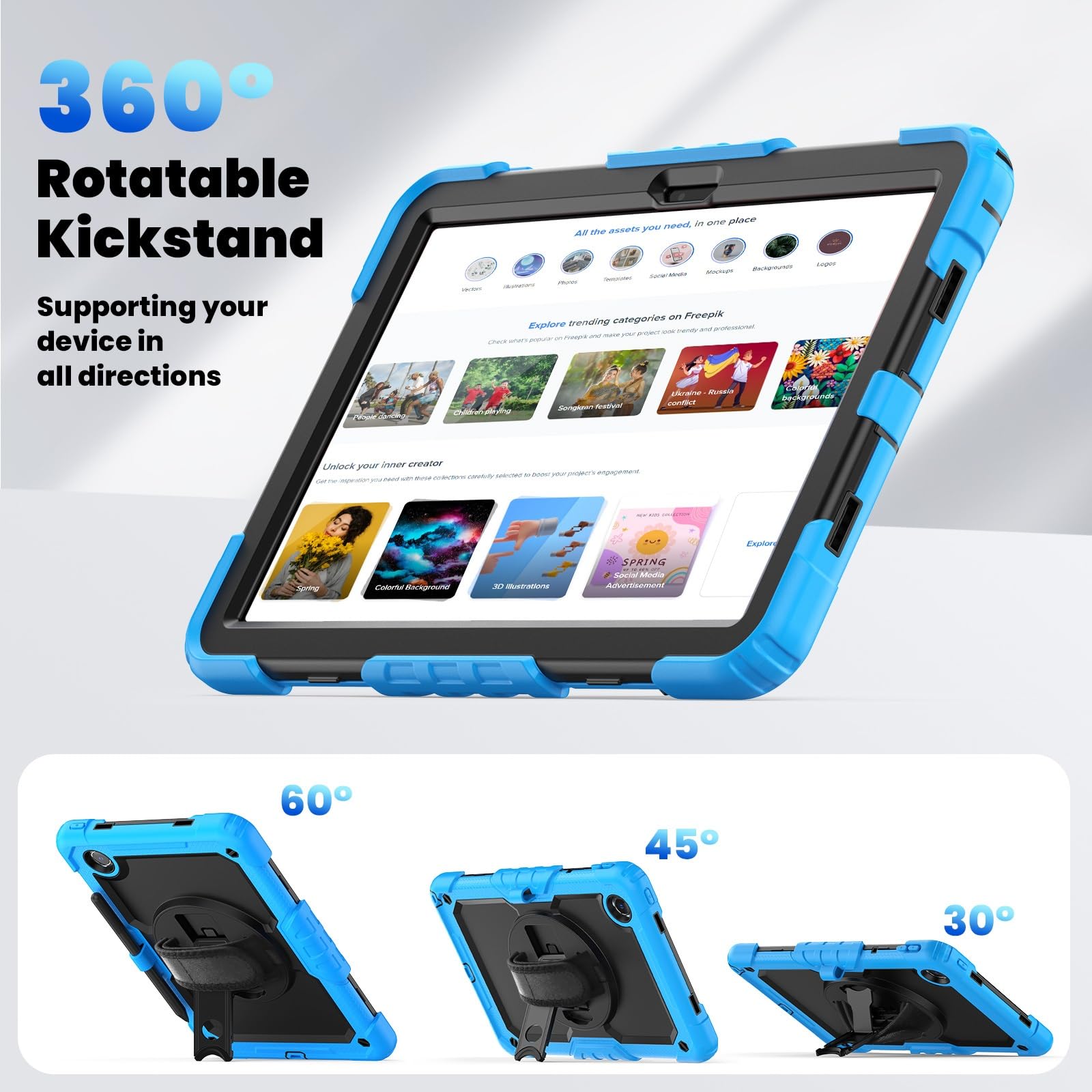 Custodia protettiva per tablet PC compatibile con Lenovo Tab M11 TB330FU/TB331FC Custodia con pellicola protettiva, custodia robusta antiurto girevole a 360°, cinghia da polso / supporto compatibile