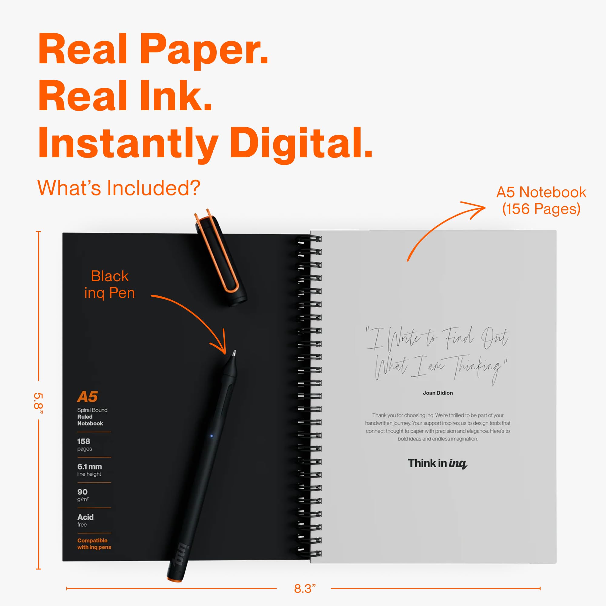 inq Smart Writing Set – Converts Handwriting to Text – Real Ink on