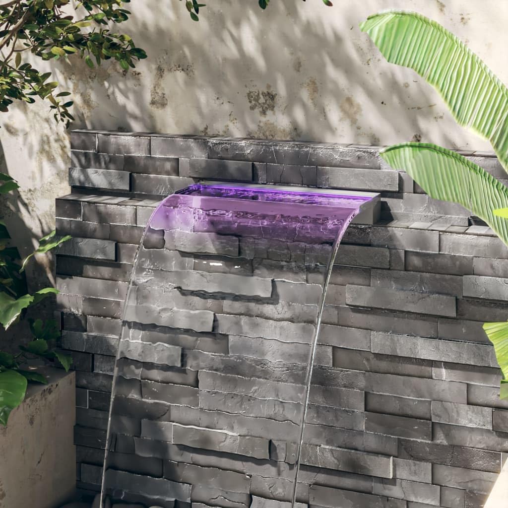 vidaXL Fuente Cascada con LED RGB para Jardín Estanque Piscina Patio Exterior Aporte Decorativo Relajante Luces Sonido Vista Acero Inoxidable
