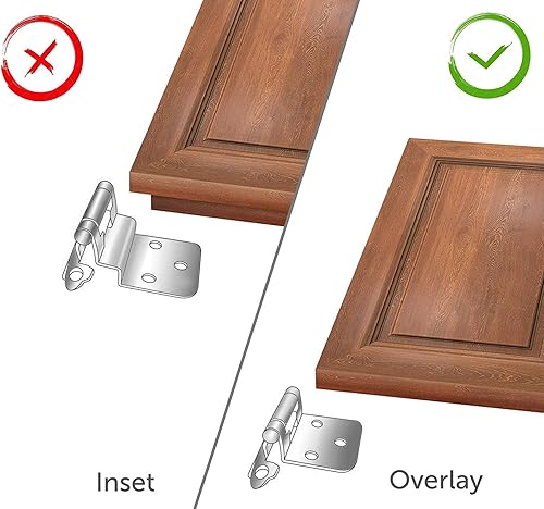 Miniatura 8 de Silverline 25 pares de bisagras de gabinete de cierre automático, para puerta de cocina con superposición variable, níquel satinado cepillado