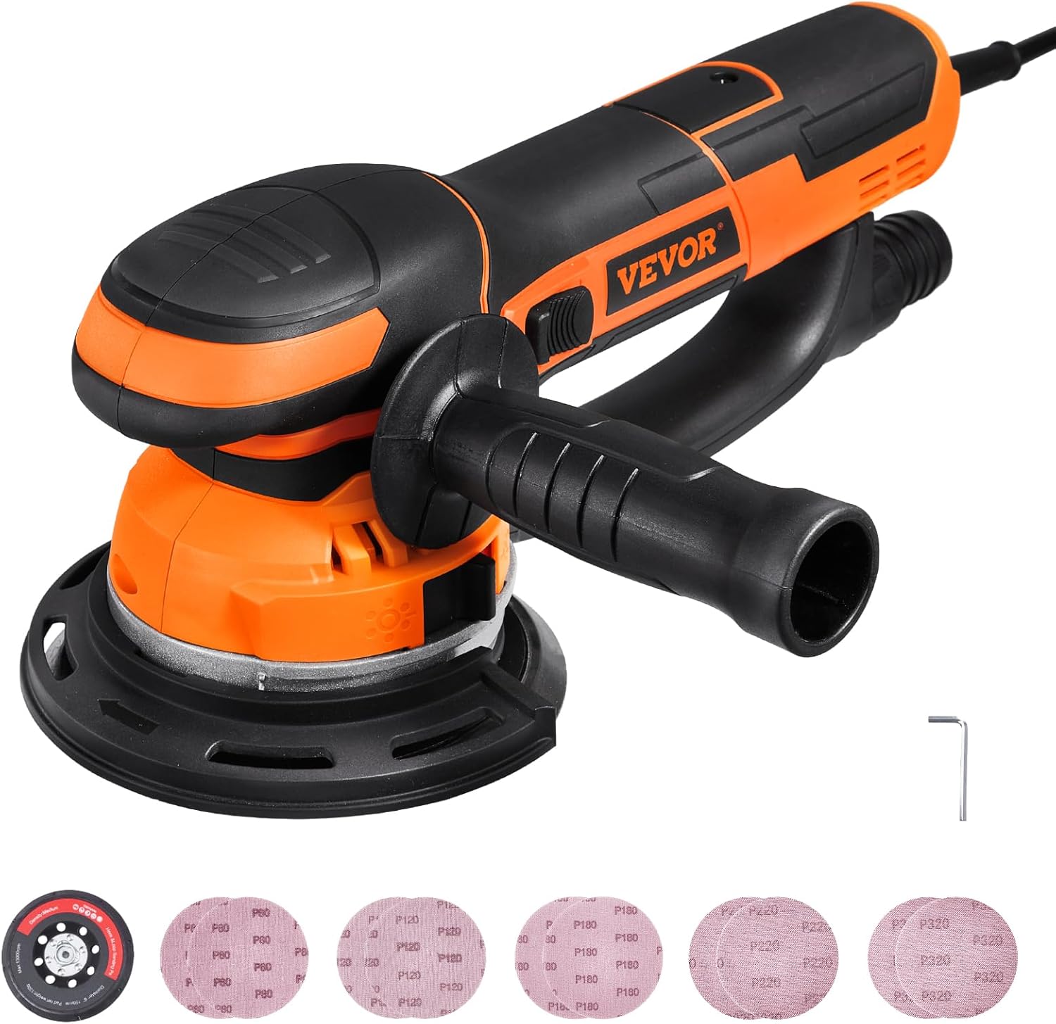 VEVOR Random Orbital Sander, 6-Inch DA & GA Dual Action Orbital Sander, 850W 7400PRM 6 Variable Speed Electric Palm Sander with 10PCS Sandpapers, Dust Connector for Woodworking Detailing Sanding