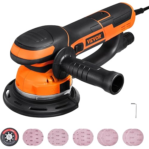 VEVOR Random Orbital Sander, 6-Inch DA & GA Dual Action Orbital Sander, 850W 7400PRM 6 Variable Speed Electric Palm Sander with 10PCS Sandpapers, Dust Connector for Woodworking Detailing Sanding