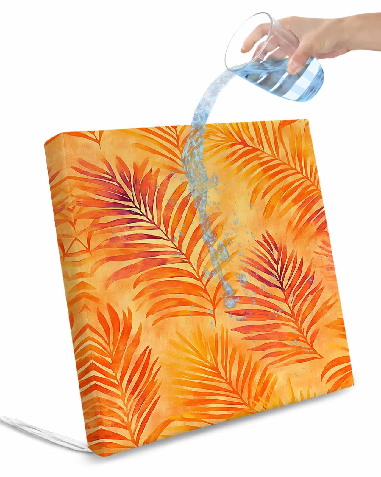 2 Pack Orange Leaf Waterproof Cushion Covers with Ties, Outdoor Patio Chaise Lounge Chair Seat Cushion Slip Covers Replacement(Only Cover) Tropical Botanical Palm Leaf Pastoral 22