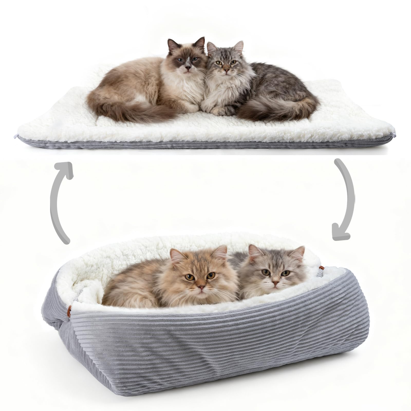 Lits pour Chats Auto-Chauffants pour Chats de Grande Taille et Petits Chiens - 60x45 cm - Lits pour Chats Lavables, Réversibles et Convertibles pour Chats d’Intérieur, Doux et Moelleux
