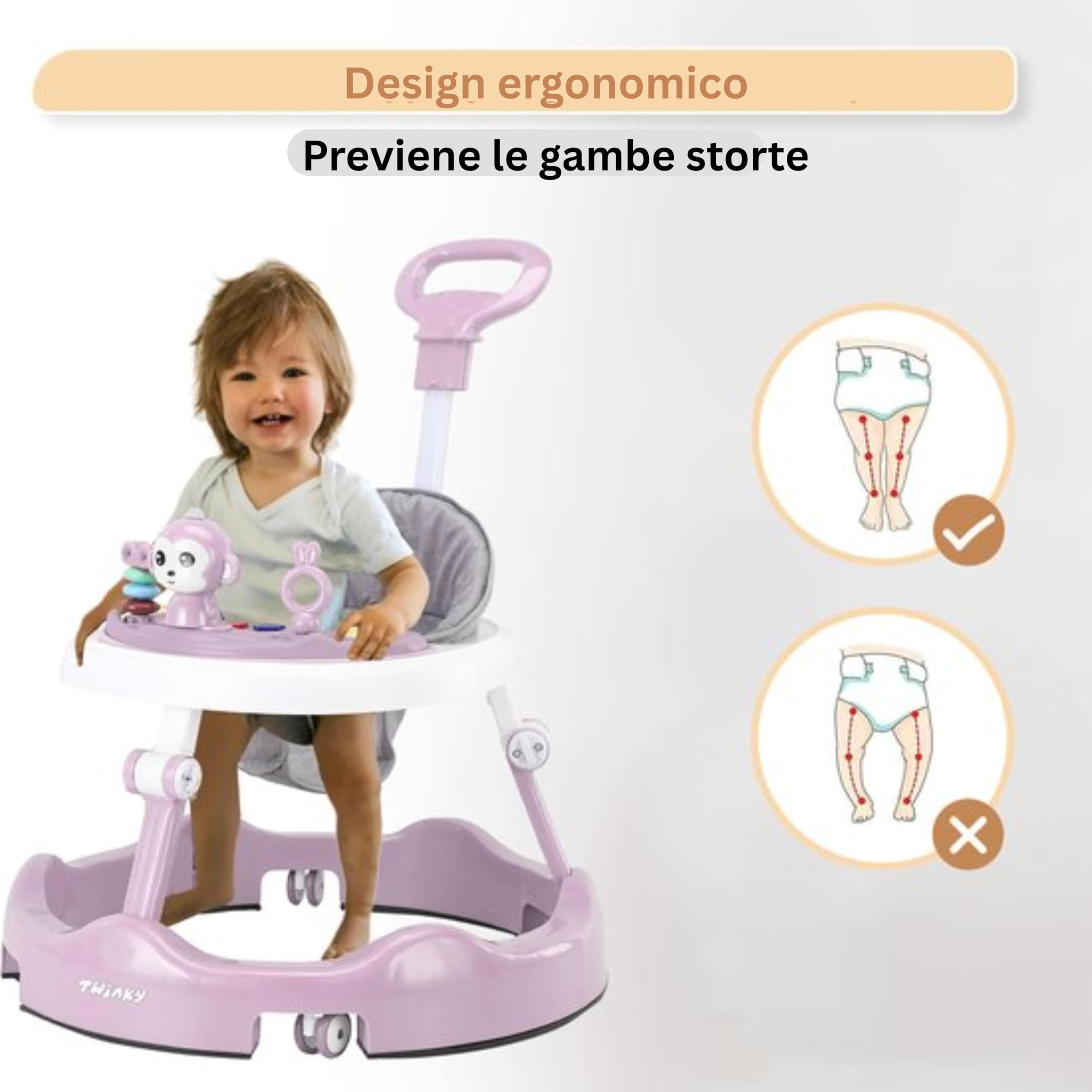 Twinky Girello Neonato 6-12 Mesi – Girello Regolabile e Sicuro per Bambini 6-18 Mesi | Design Pieghevole, Giochi Interattivi e Ruote Silenziose
