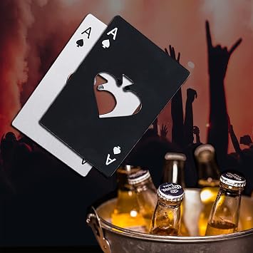 Ace Of Spades Bottle Opener Credit Card Size Pocker Cap Opener Portable Stainless Steel Can Opener (2 Pack Black & Silver)