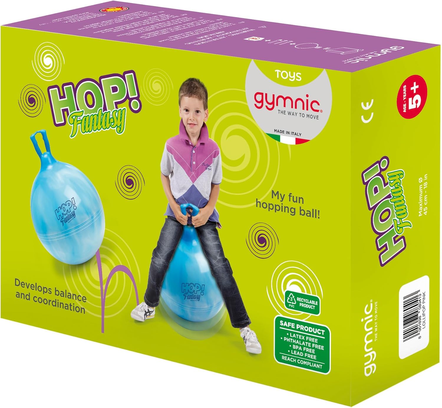 Gymnic Hop 45 Ride on Bounce Toy 18'' (Swirl Blue)