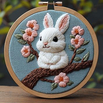 Punch Needle kit for Beginners, Cute Short-Legged Bunny Sitting Art Punch Stitching kit for Adults, Needle Punch Kits for Adults, DIY Handmade Creative Decor