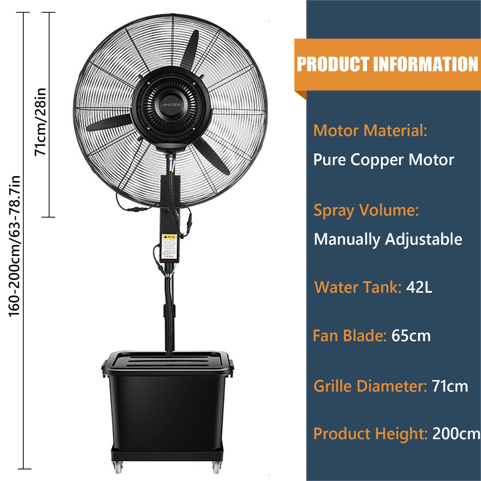 Ventilador nebulizador para Exteriores, Impermeable, con Altura Ajustable y oscilante de 90°, Ideal para gimnasios y garajes. Solución de refrigeración climas cálidos.