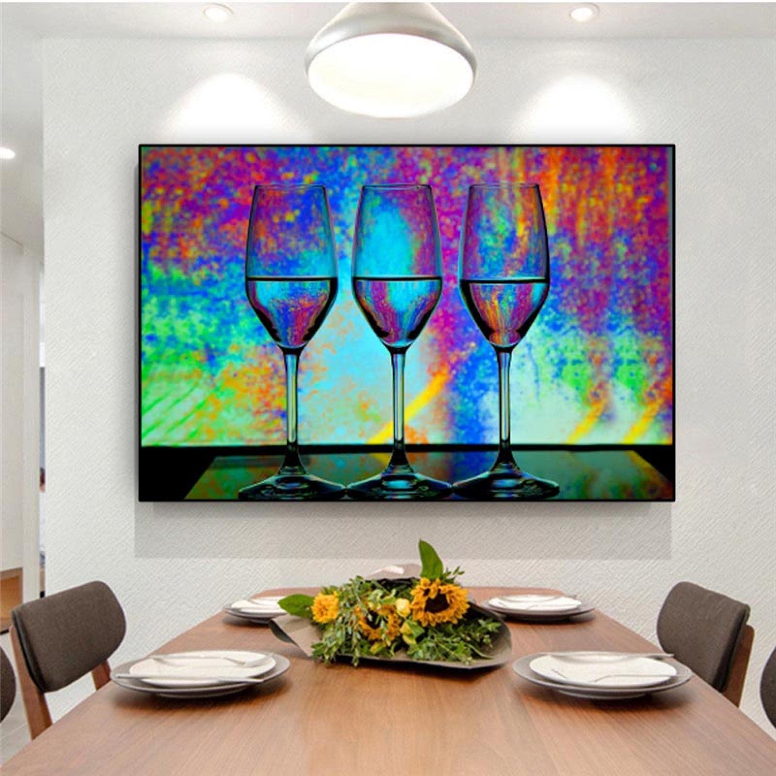 Amazon｜カラフルなワイングラスのキャンバスの絵画抽象ポスター