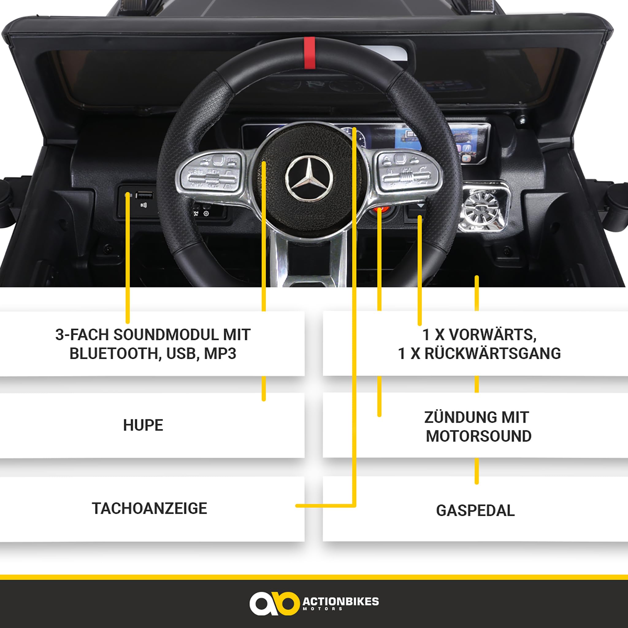 Actionbikes Motors Kinder Elektroauto Mercedes AMG G63 | 2,4 Ghz Fernbedienung - Lizenziert - Kinderauto elektrisch - Elektrofahrzeuge - Spielzeugauto - Elektro Auto für Kinder ab 3 Jahre (Schwarz)