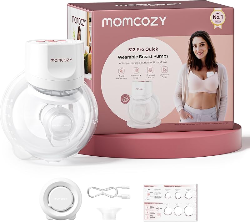 Extractor de leche Momcozy S12 Pro Quick, brida de 24 mm, 1 unidad, blanco | Brida híbrida DoubleFit, 3 modos, 9 niveles, inalámbrica, portátil, pantalla inteligente, sin BPA, enfermería, viajes, silenciosa, batería