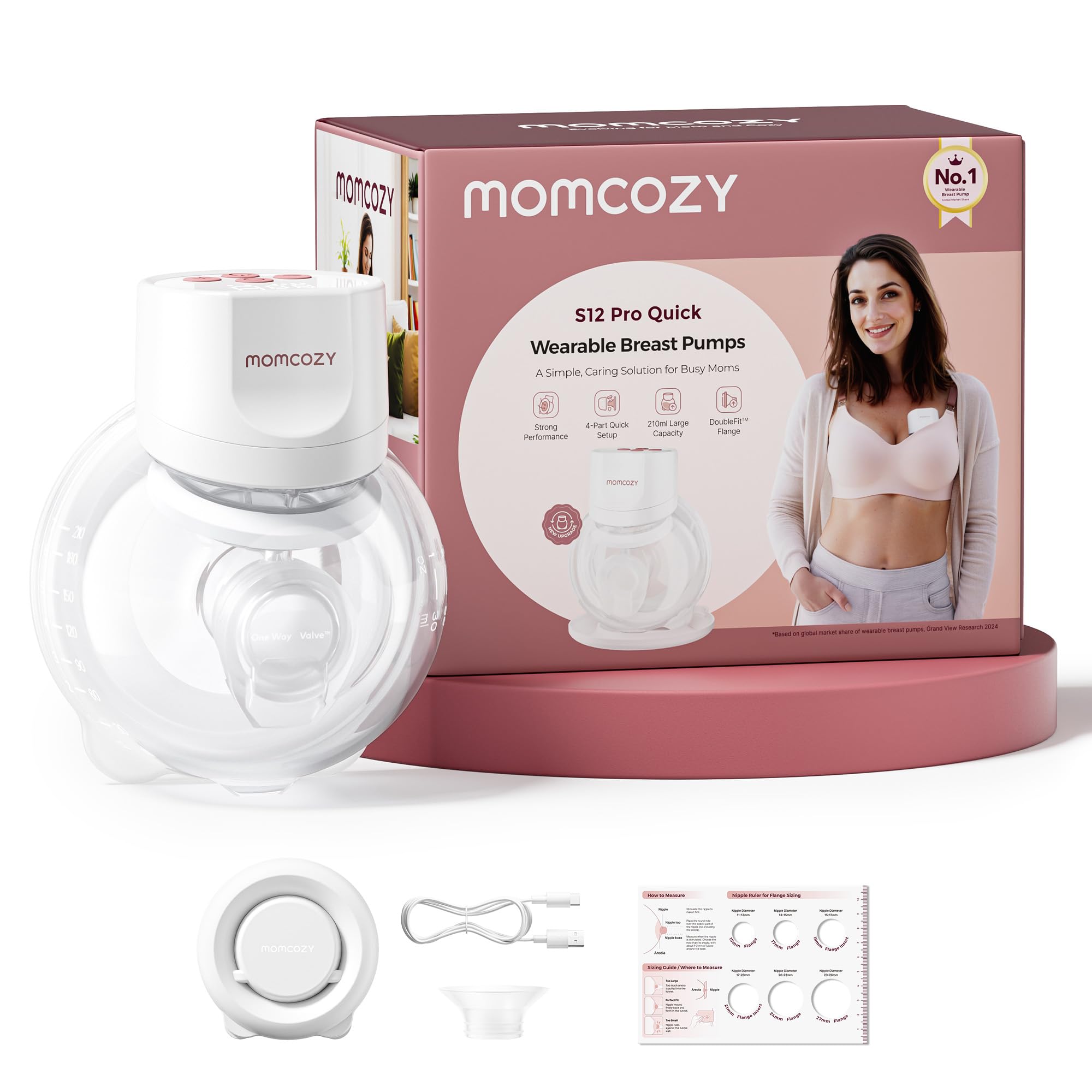 Photo 1 of Momcozy Breast Pump S12 Pro Quick, Hands-Free Wearable & Wireless Pump, with DoubleFit Hybrid Flange, 3 Modes & 9 Levels Electric Pump Portable, Smart Display, 24mm Flange, 1 Count, Cozy White