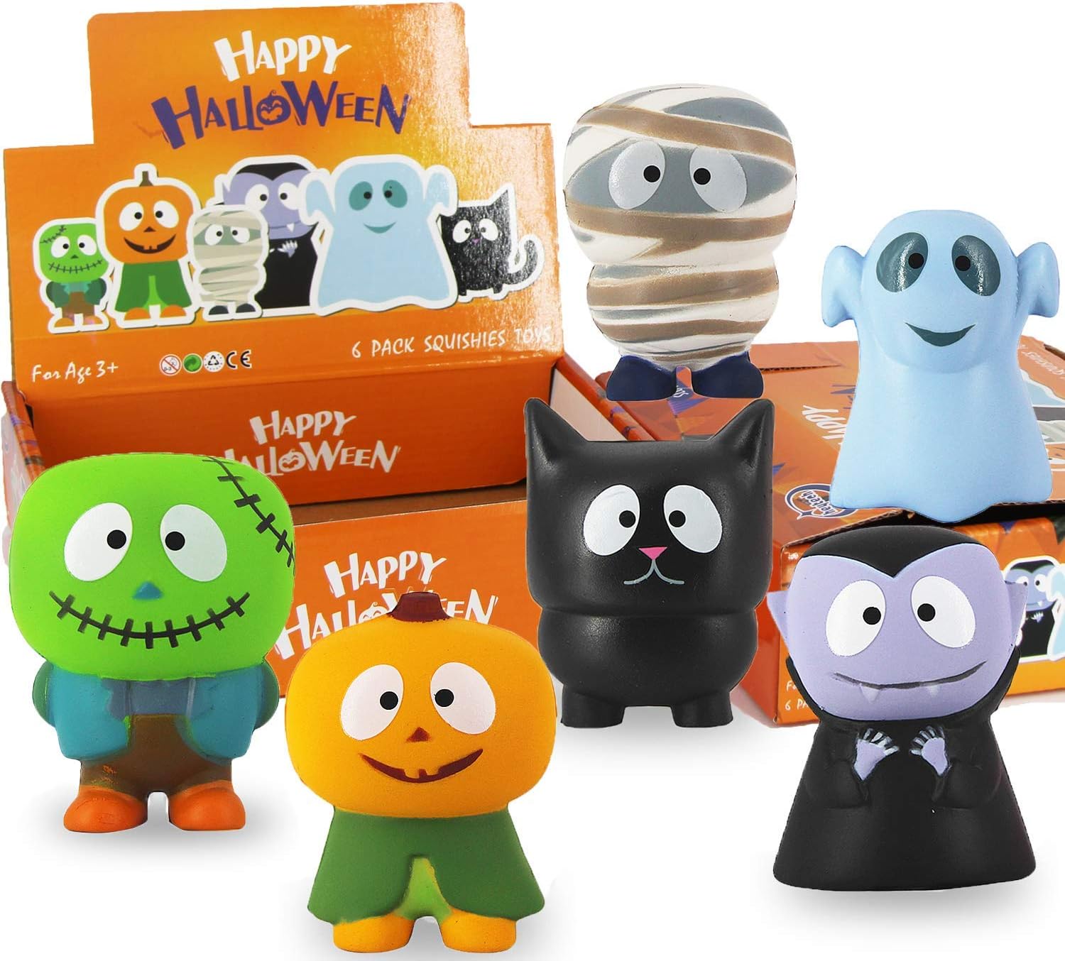Holiday Squishy Toys Party Favors: Pumpkin, Zombie, Black Cat, Mummy, Vampire Halloween Treat Bag Classroom Prizes for Kids,, Stress Reliever