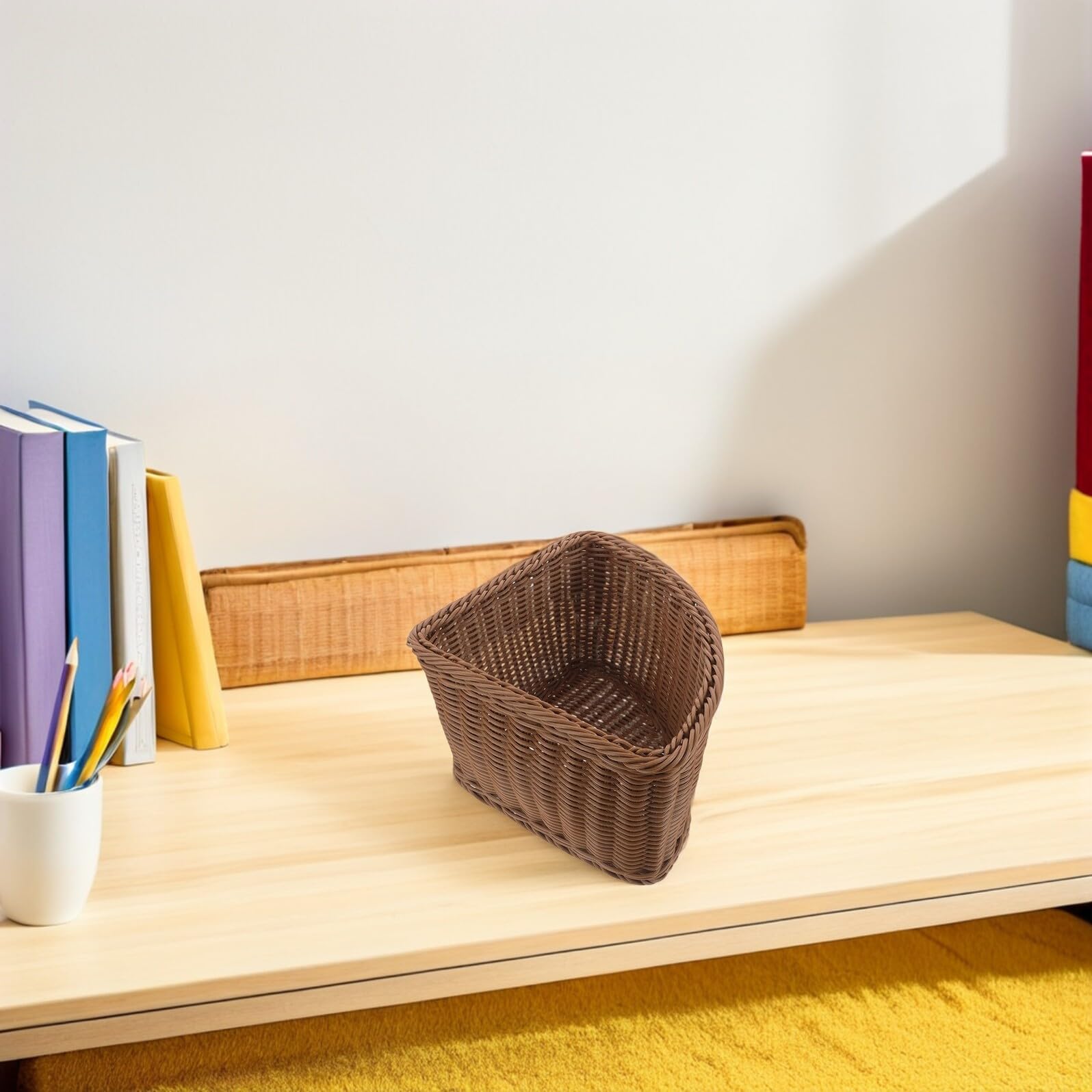 Cabilock Cesta de Almacenamiento en Forma de Abanico para Esquinas Juego de 2 Piezas de Plástico Imitación Ratán Tamaños 245X85 CM y 295X21 CM Organizador Multiusos para Cocina Baño