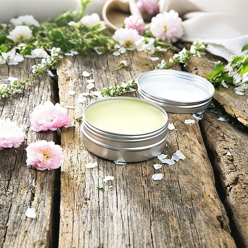 4 Pcs Metal Tins, 2oz Aluminum Tin Containers with Lids,Travel Tins for Balm, Cosmetics, Spices, Premium Refillable Tin Cans,Silver