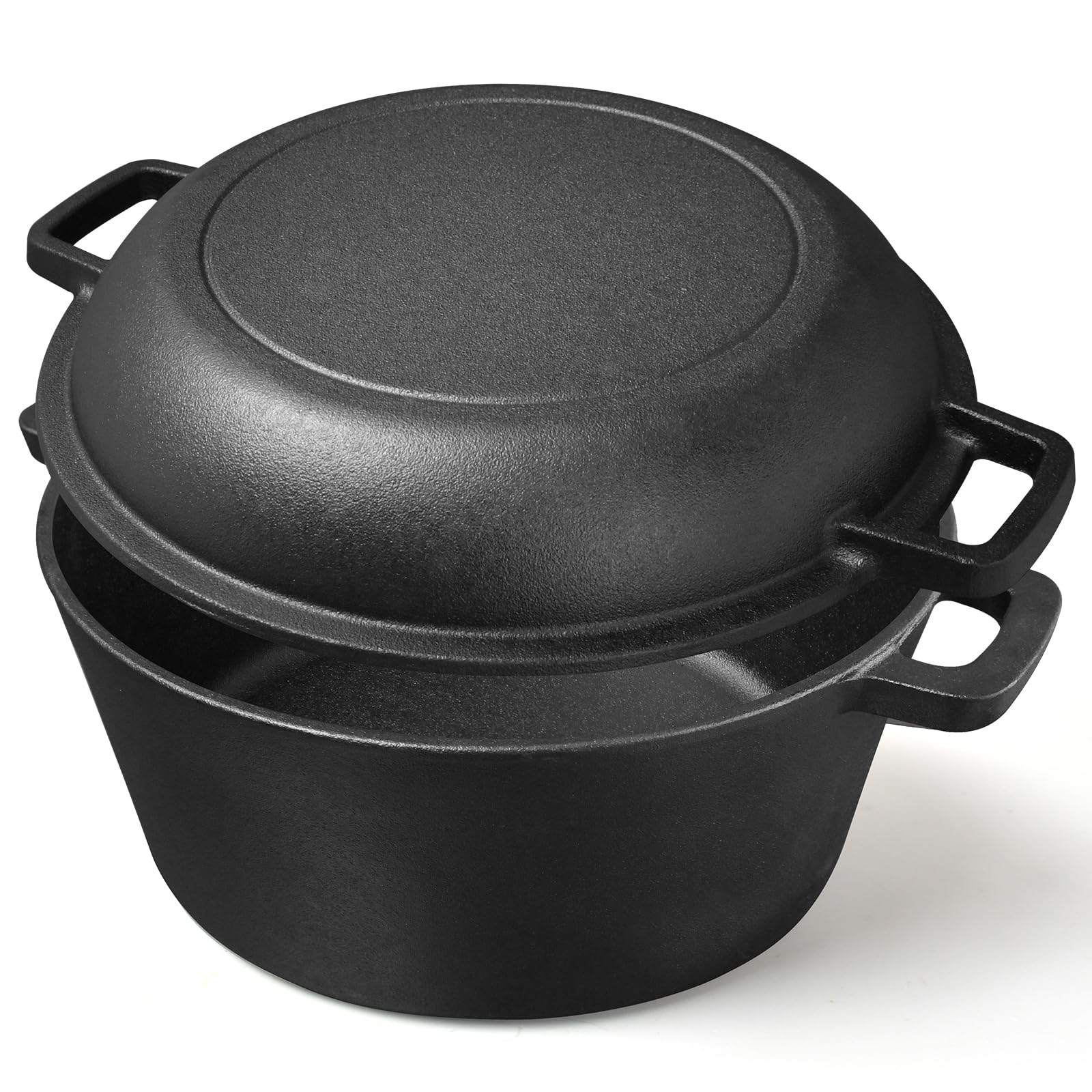 Casserole en fonte de 4,5 l - Couvercle tout-en-un - Idéale pour la cuisson du pain, le ragoût et la cocotte - Compatible avec induction, gaz, camping, feu, barbecue et barbecue - 26 cm (26 cm)
