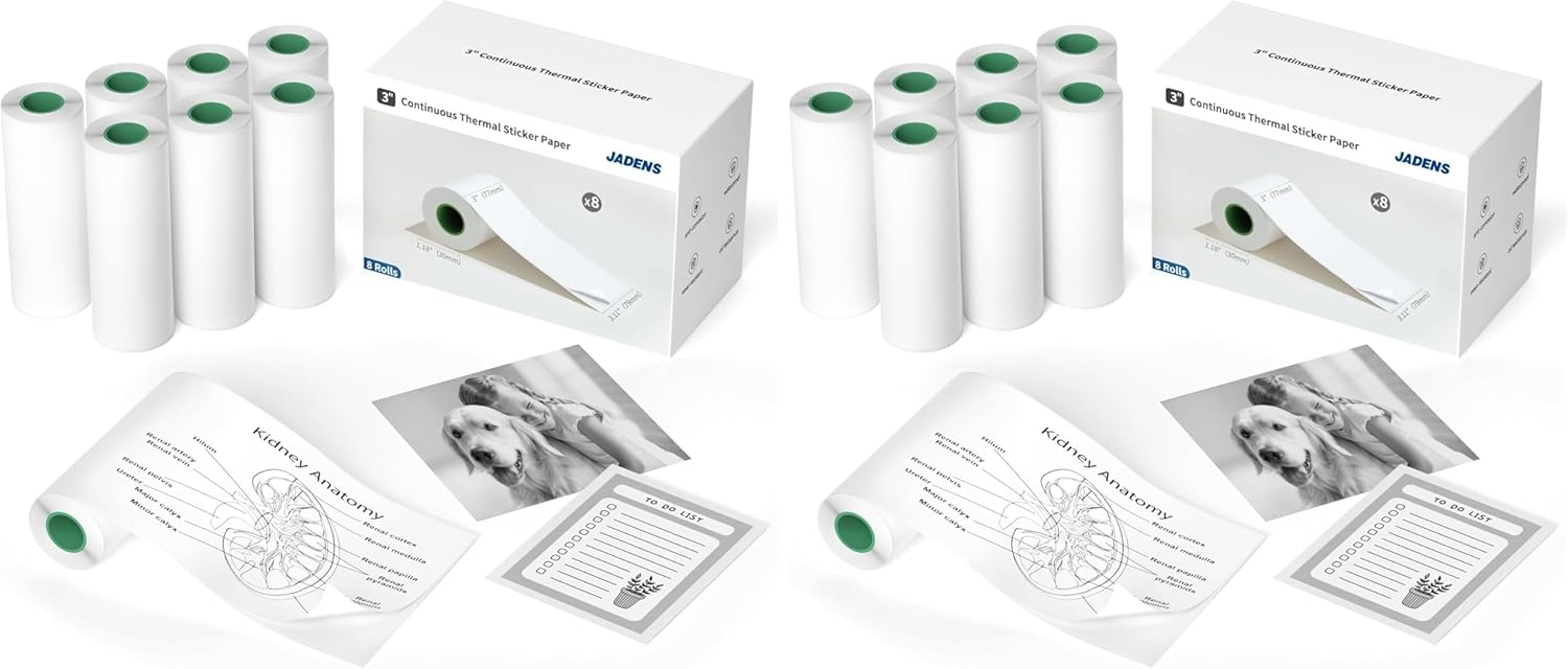 Gloryang 3-Inch Continuous White Thermal Labels, 8-Roll Pack – Compatible with Gloryang Printers, Permanent Adhesive, Perforated​ (Pack of 2)