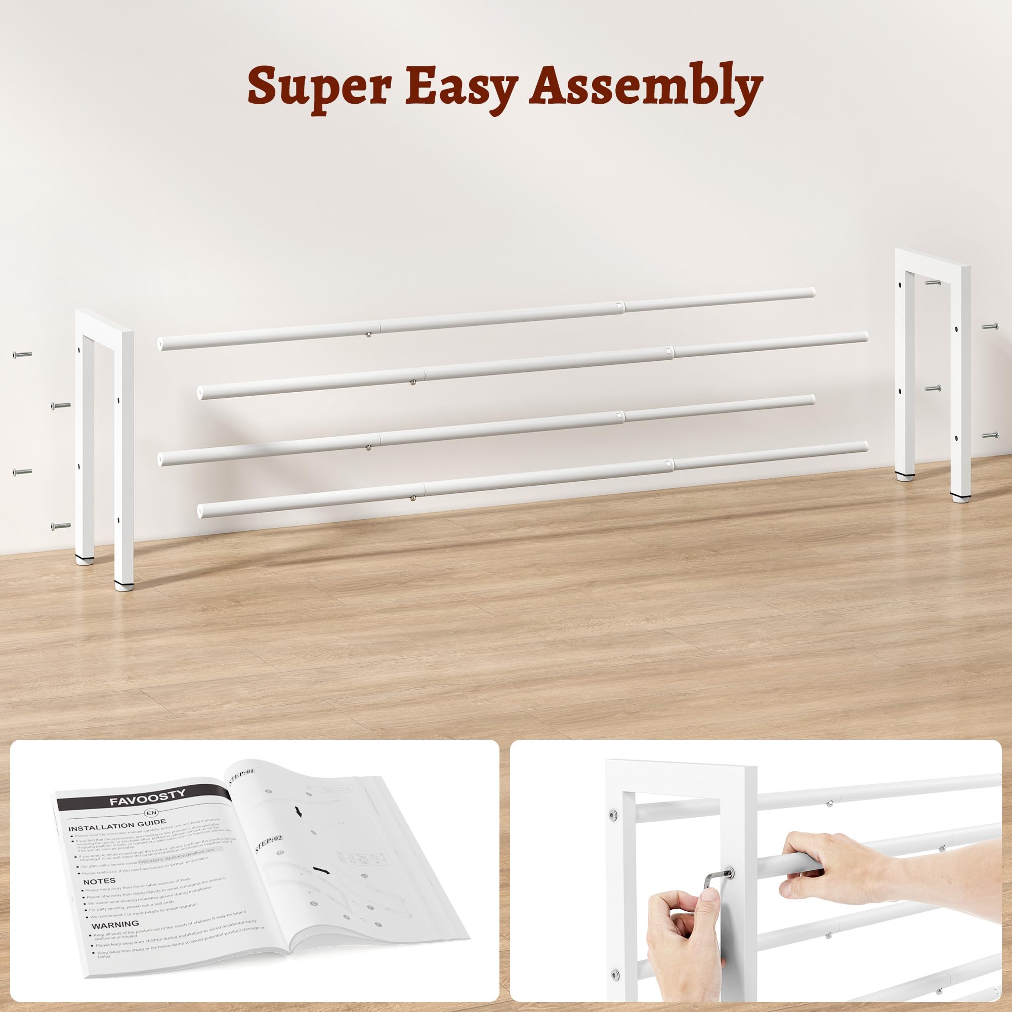 FAVOOSTY 2 Ebenen Schuhregal Metall Ausziehbares Weiß, Verstellbar Platzsparend, Shoes Rack, Robustes Schuhständer für Eingangsbereich, Schlafzimmer