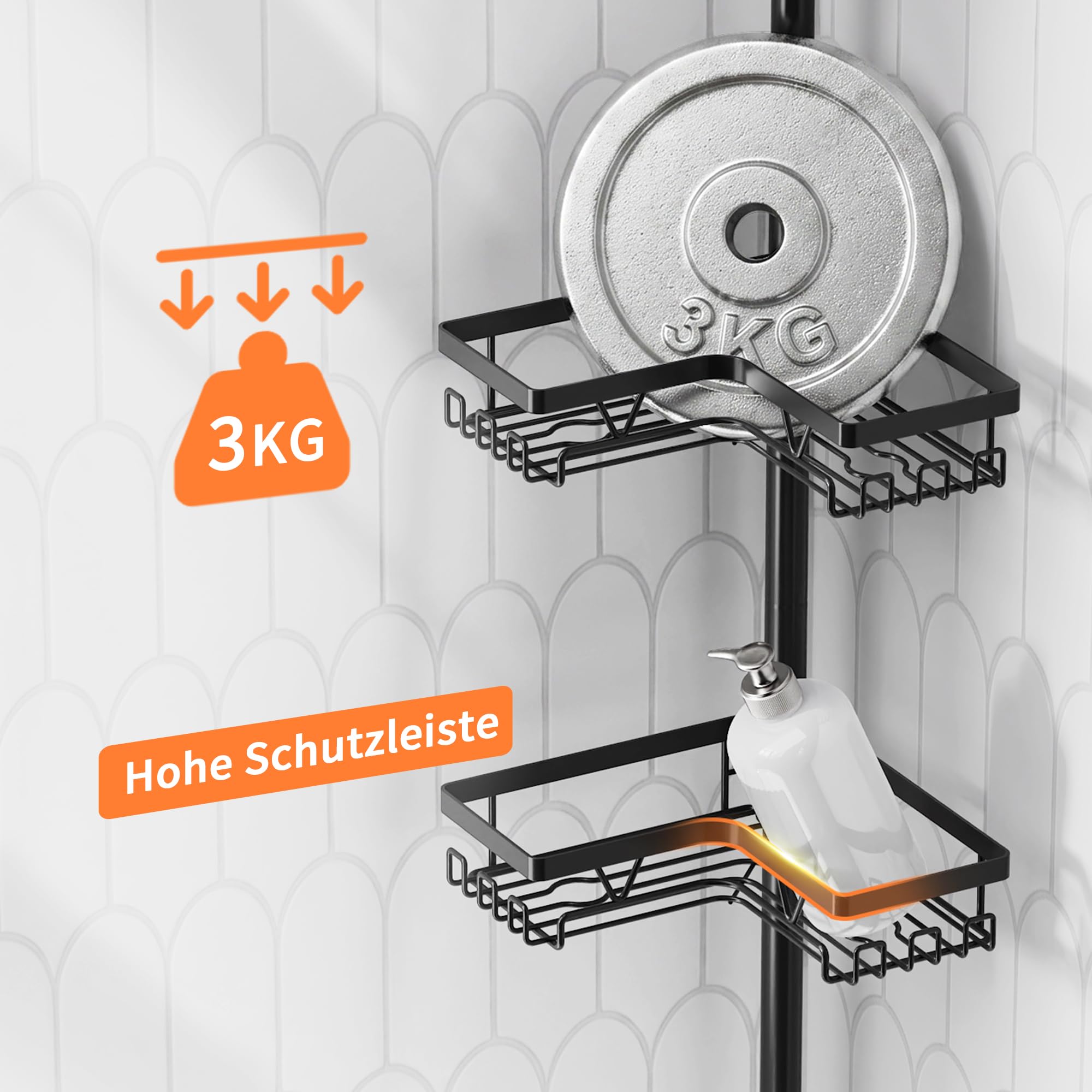 KEGII Teleskop Duschregal Teleskopregal Bad Duschablage Eckregal für Dusche und Badewanne Schwarz, 4 Stück - Teleskopregal Badezimmer Organizer