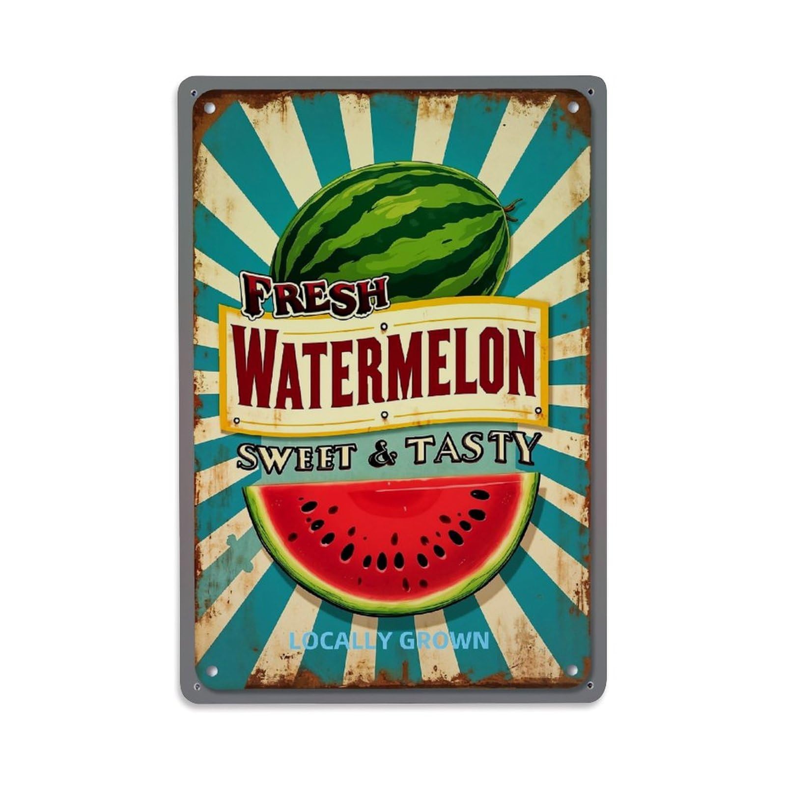 Jdfenggu Vintage Fresh Watermelon Sweet Tasty Locally Grown Retro Metal Tin Sign, Decor Art Poster For Bar, Home, Man Cave, Kitchen, Laundry Room Gift 8X12inch