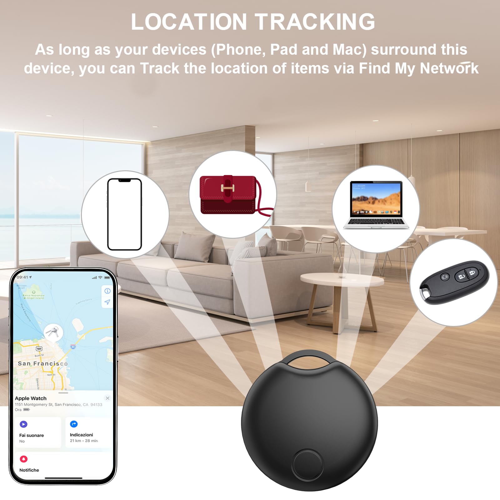 Traceur Compatible Find My IOS - Localisateur Pour Clés, Portefeuille, Sac, Batterie 1 An