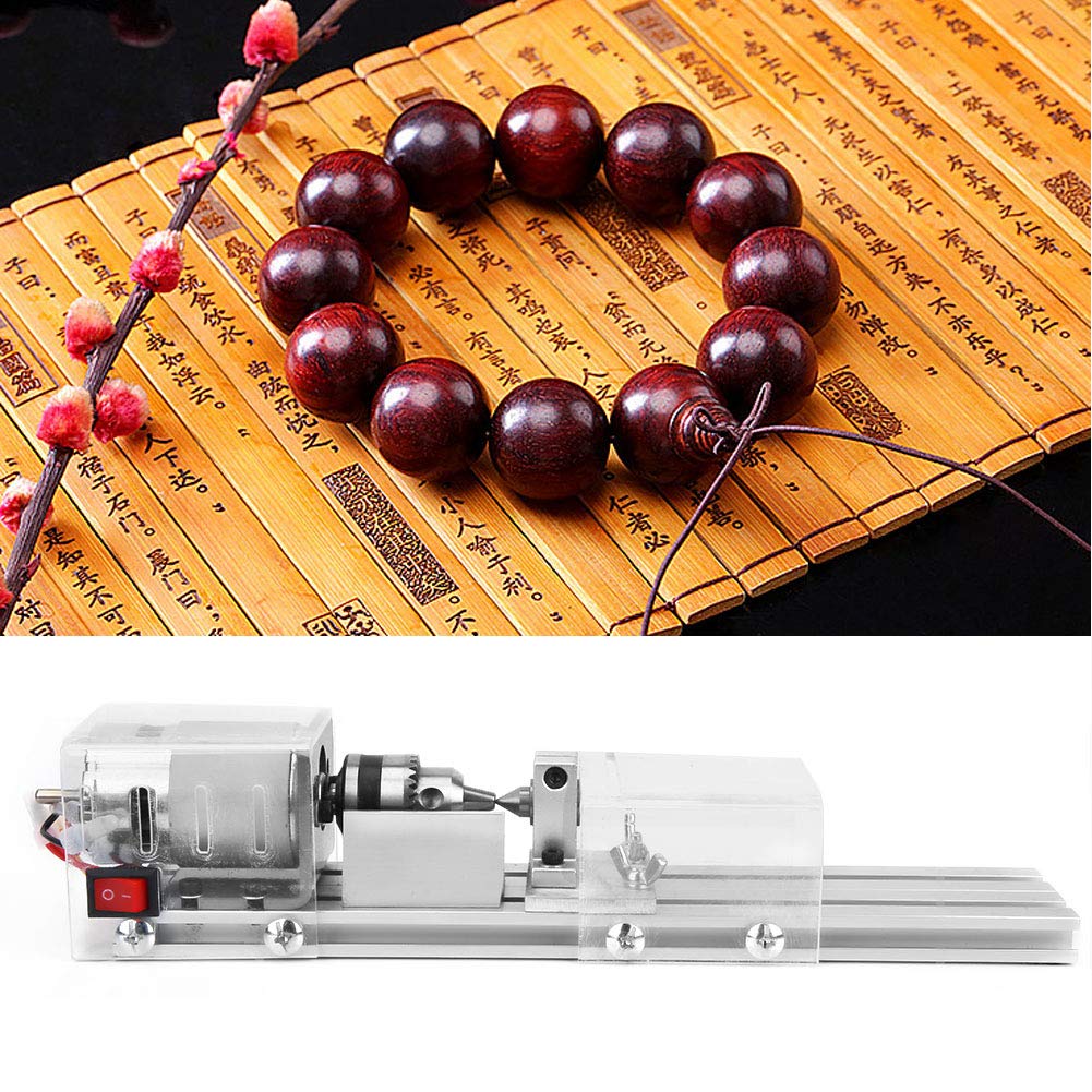 Tyenaza Mini tornio per Perline, 12-24 V Fai-da-Te per la Lavorazione del Legno tornio per Legno Fresa, 4000-8000 Giri/min tornio rettifica lucidatura Trapano Strumento(220V)