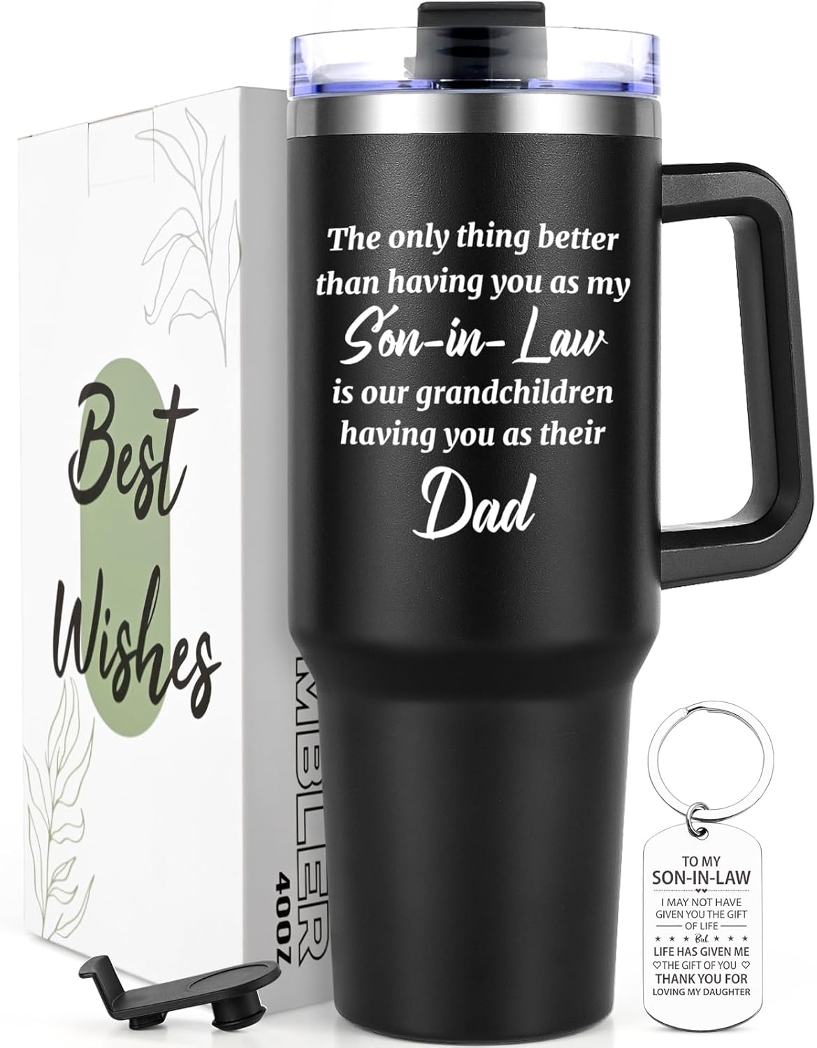 Lifecapido Son In Law Gifts, Father‘s Day Gifts for Son In Law, Christmas Gifts Birthday Gifts from Father In Law Mother In Law, Son In Law Insulated 40 oz Tumbler with Handle with Keychain, Black