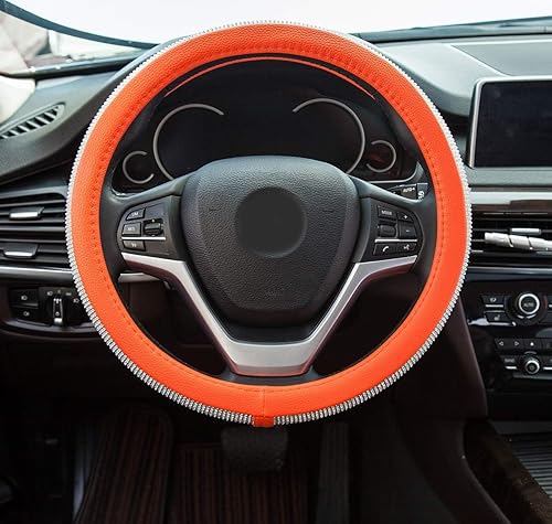 Miniatura 81 de Funda para volante de piel con diamantes de imitación brillantes, ajuste universal de 15 pulgadas, protector de volante de automóvil para mujeres